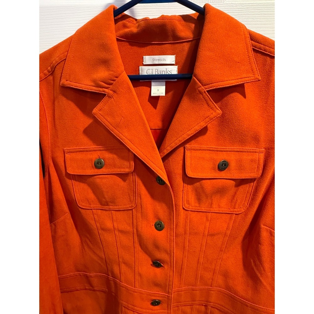CJ Banks Womens Orange Stretch Button Front Utility Jacket Size X 01628-5404